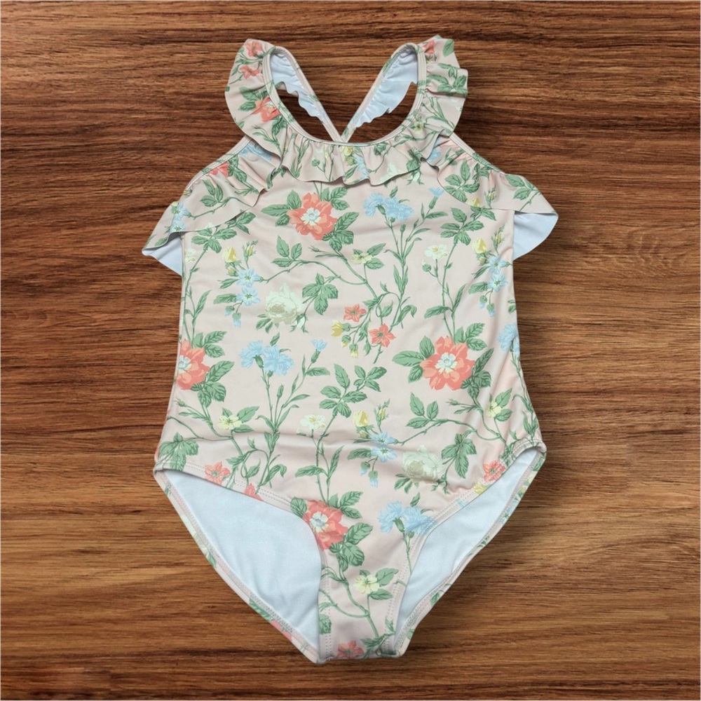 Janie and Jack Ruffle Shoulder Floral One Piece Swimsuit Size 12 NWOT
